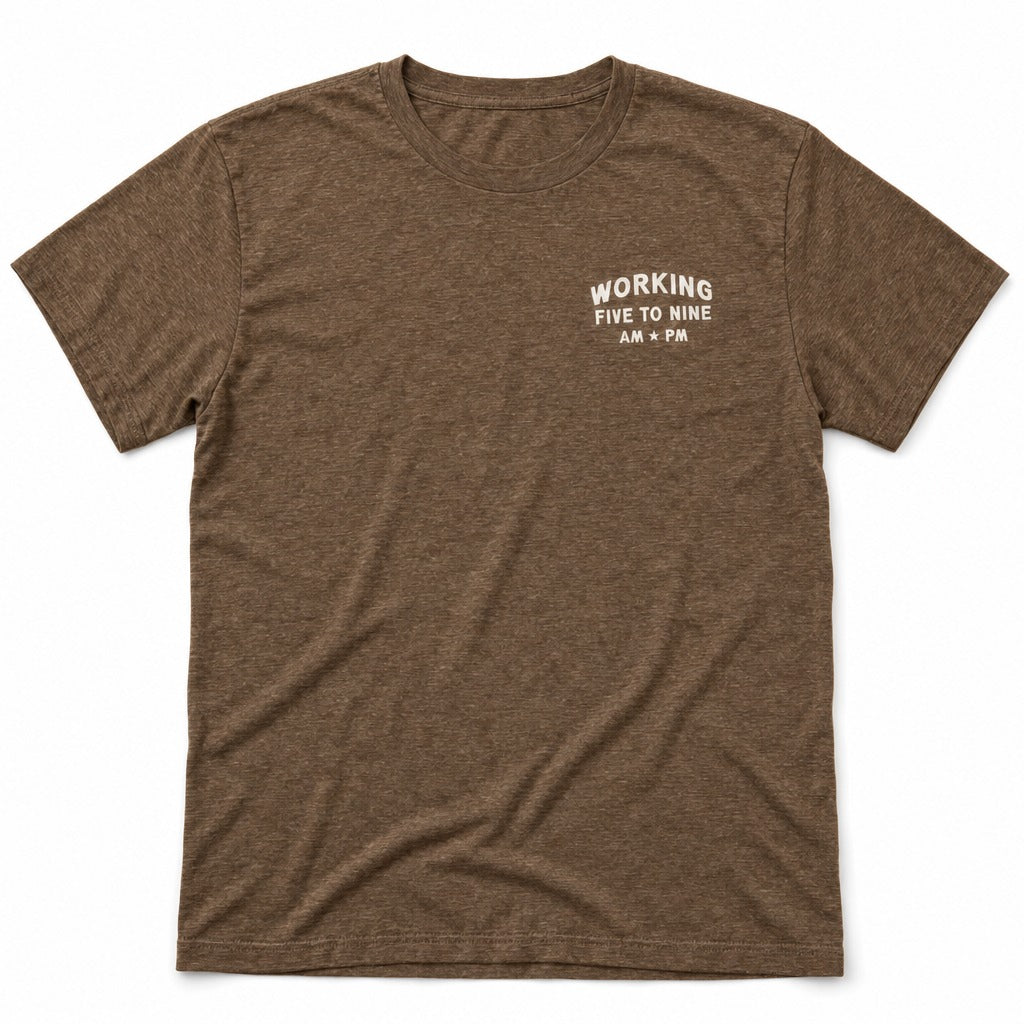 Working 5 to 9 Tee in Heather Brown, full front