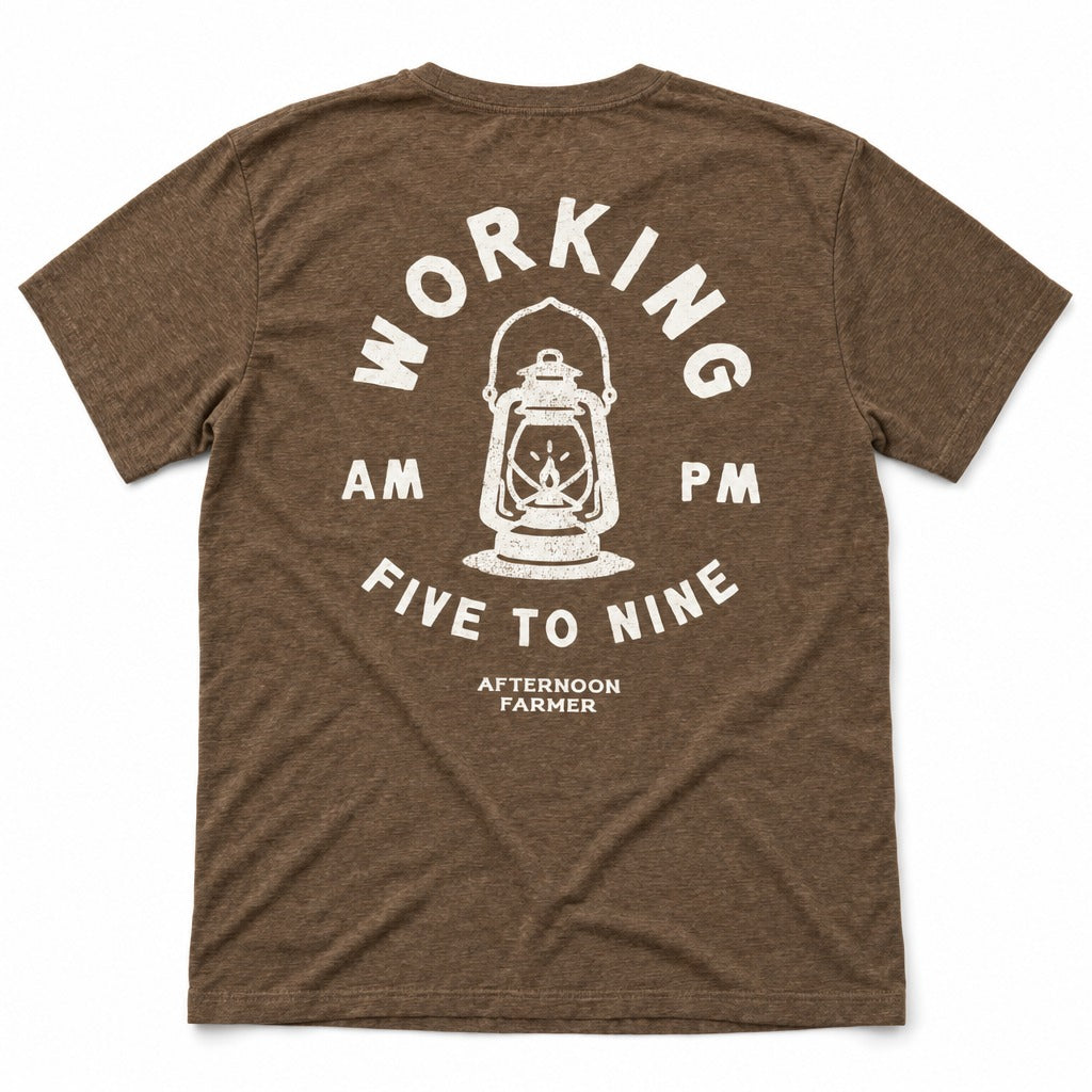 Working 5 to 9 Tee in Heather Brown, full back