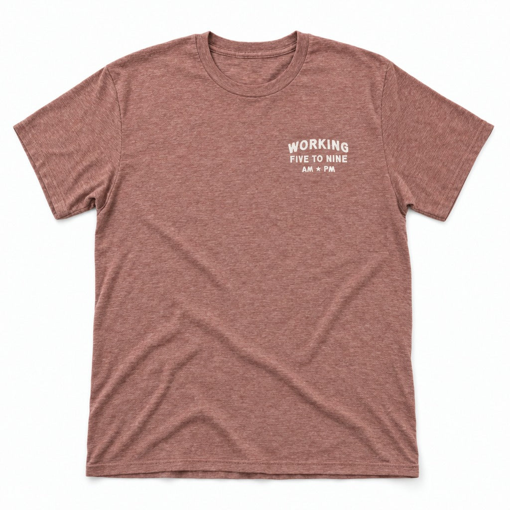 Working 5 to 9 Tee in Heather Mauve, full front