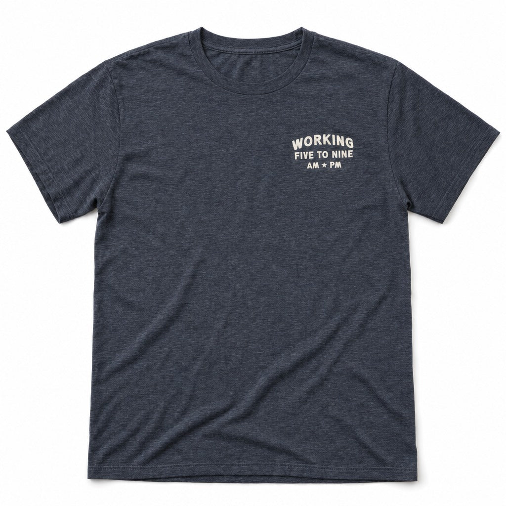 Working 5 to 9 Tee in Heather Navy, full front
